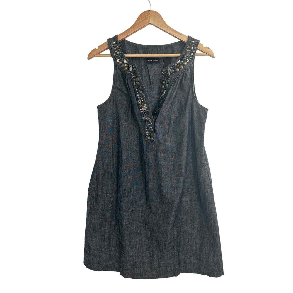 New York & Co Denim Dress Black Embellished Medium Summer Classic Western Boho